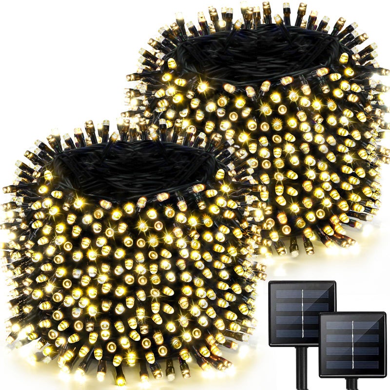 Albelt 2 Pack 480 LED Solar String Lights for Outside, 170 FT Super Long Solar Chrismas Lights Outdoor with 8 Modes & Memory Function, Waterproof Twinkle Light for Xmas Tree Party Decorations (Warm White) - Image 1